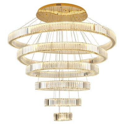 China Multilayer High End Foyer Large Lobby Chandeliers Vertical Ring Pendant Light Rustproof for sale