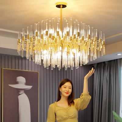China LED K9 Crystal Chandelier E14 6500K Luxury Ceiling Lights Gold Crystal Pendant Light for sale