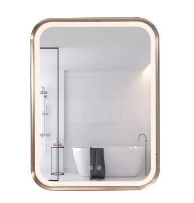 中国 正方形LEDの浴室ミラーの軽い時間温度機能 販売のため