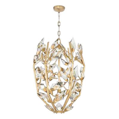 China Round Creative Modern Crystal Chandelier With Gold Finish Hand Cut Faceted Crystal Leaves for sale