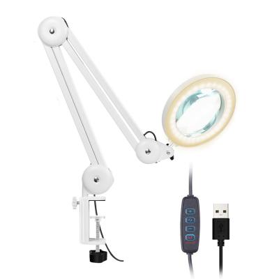 China USB power input magnifier led lamp observation task desk  magnifying lamp with swivel arm clamp stand for sale