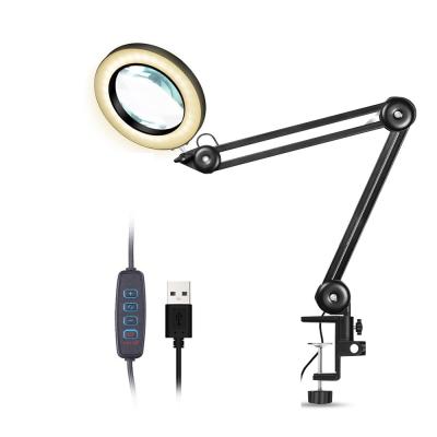 China USB power supply Magnifying lamp  swivel arm magnifier desk lamp with clamp task magnifier led illuminated for sale