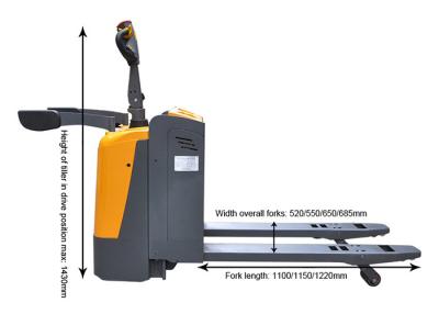 China AC Electric Automatic Pallet Jack With 2000kg Capacity And Stand On Platform for sale