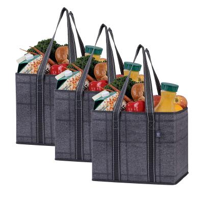 China Foldable Tote Shopping Bag Hard Bottom Reusable Grocery Bag for sale