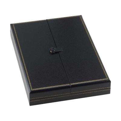 China Black Faux Leather Jewelry Box Snap Tab Necklace Gift Box for sale