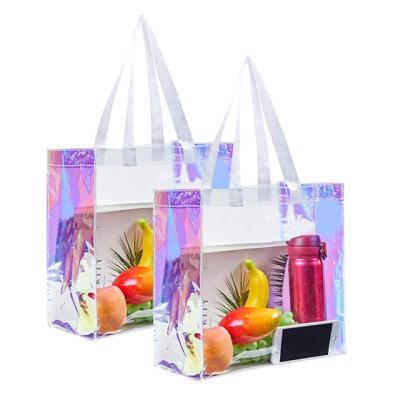 China Women Travel Beach Holographic Clear Tote PVC Shopping Bag Waterproof Transparent for sale