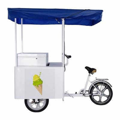China 108L Low Energy Consumption Solar Power Ice Cream Tricycle DC 12/24V Top Door Open Single Push Drinking Bike For Sale à venda