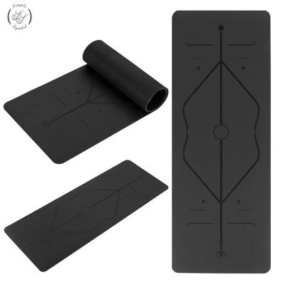 China Natural Rubber Yoga Mat, Carved Body position lines Non-Slip Fitness pad 5mm Excercise Pad for sale