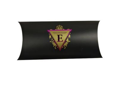 China Custom Black Paper Pillow Box Packaging With Hot Stamping Purple Logo for sale