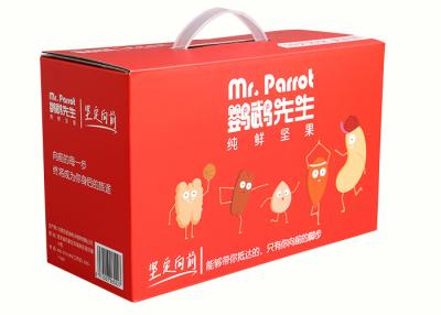 China Custom Strong F-Flute Corrugated Paper Boxes Nuts Packaging With Plastic Handle for sale