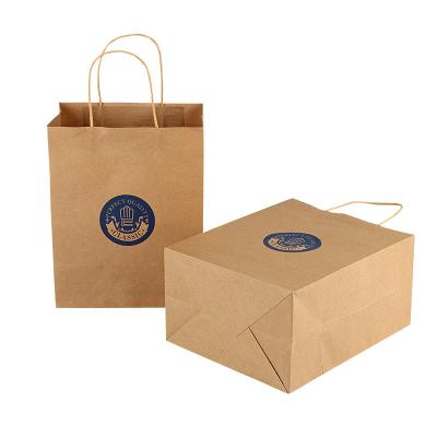 China Custom Brown Kraft Paper Grocery Bags Bulk With Logo Printing Twist Handles for sale