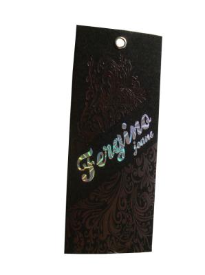 China Personalized Custom Costume Black Paper Swing Tags Debossed Holographic Logo for sale