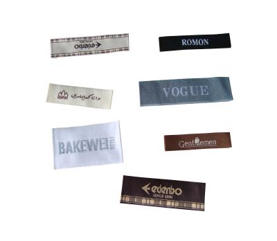 China Bespoke End Fold Woven Label T Shirt Labels Taffeta Woven Fabric Clothing Brand Tag for sale