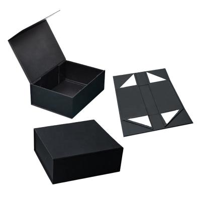 China Custom Black Cardboard Foldable Boxes With Lids Magnetic Folding Box Packaging Supplier for sale