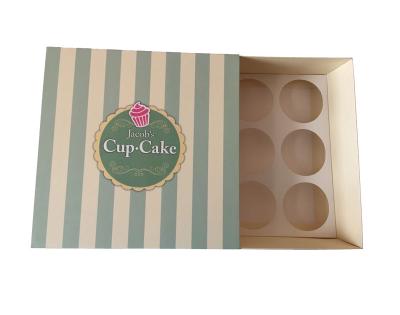 China Cajas de cupcakes de papel plegables personalizadas al por mayor con proveedor de bandeja de papel en el interior en venta