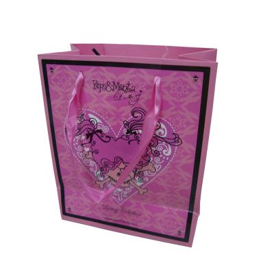 China Colored Custom Printed Recycled Paper Gift Bags With Satin Ribbon Handles Supplier for sale