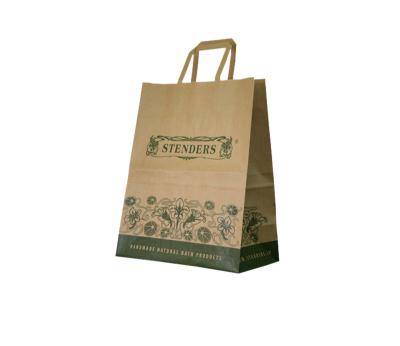 China Printed Brown Kraft Paper Lunch Bags Packaging With Flat Paper Handle Supplier for sale