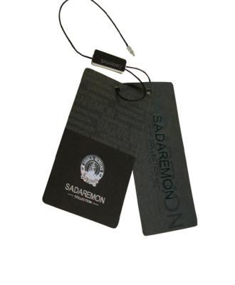 China Bespoke Paper Clothing Brand Hang Tags And Labels Perforated Garment Tags Printing for sale