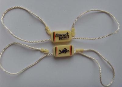 China Custom Garment Plastic Lock Brand Seal Hang Tags Strings Colored Emboss Logo for sale