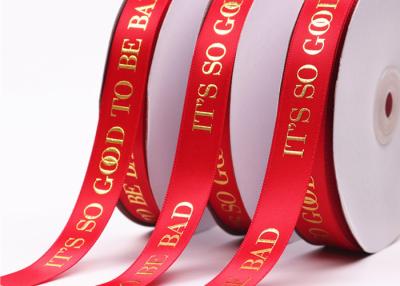 China Polyester Custom Printed Satin Ribbon Environmentally Friendly With Gold Foil Logo for sale