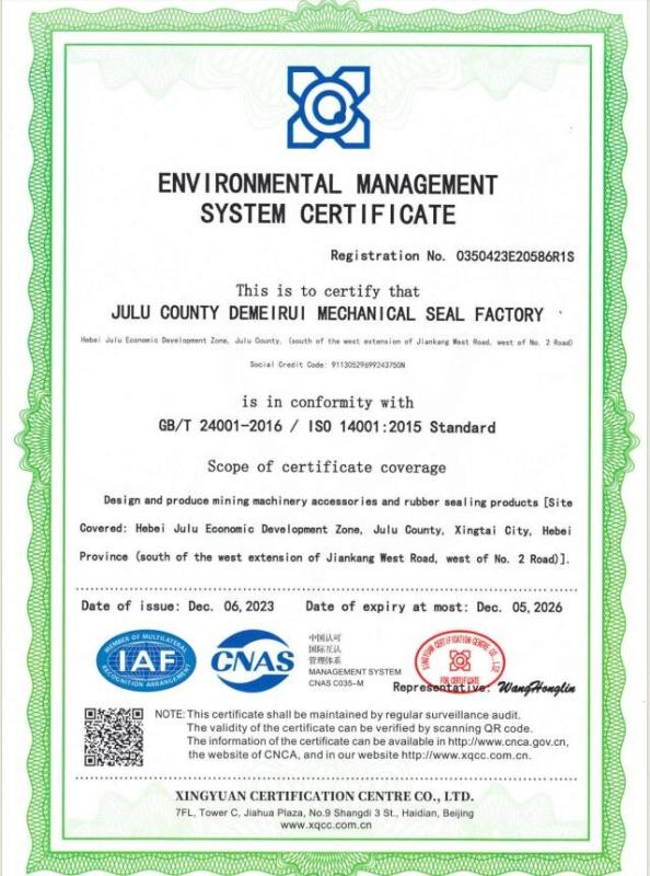 ISO14001:2015 - Julu County Demeirui Mechanical Seal Factory