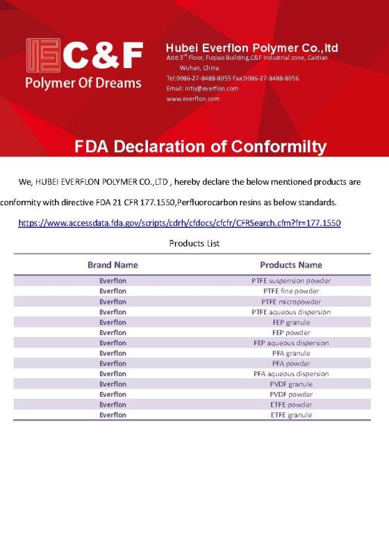 FDA Claim - Hubei EverFLON Polymer Co.,Ltd