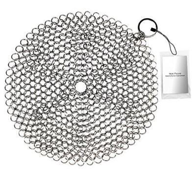 China Stainless Steel 316 Wire Mesh Curtain Cast Iron Pan Chainmail Scrubber Round Shape for sale