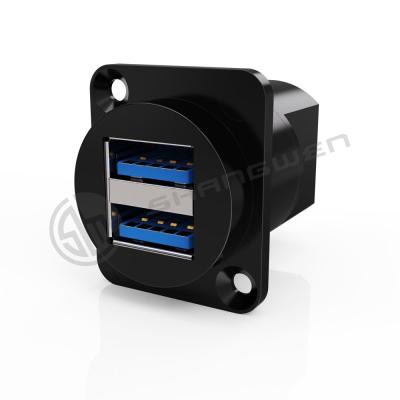 China Conector de montaje de panel de doble puerto A prueba de agua 9 pines Conector USB blindado en venta