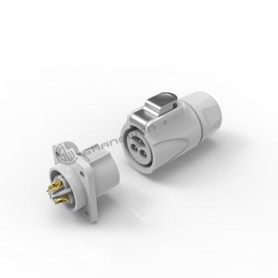 China Conector de alimentación IP67 de color blanco conector a prueba de humedad 3 núcleos Powercon masculino en venta