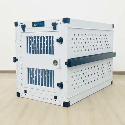 China Portable White Aluminum Collapsible Single Dog Crate Box Folding Pet Carrier for sale