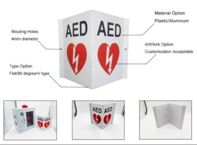 China Flat / 90 Degree / V Type Defibrillator Sign Printable AED Safety Sign First Aid for sale