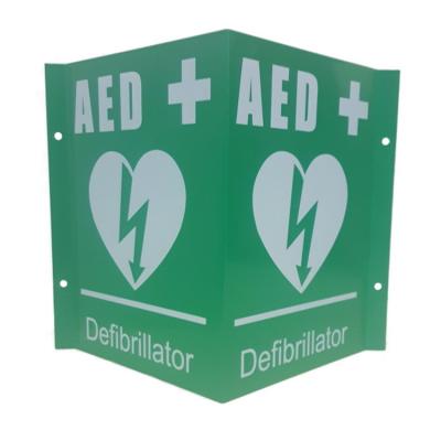China PVC Plastic 3 Way Sign Of AED , Custom Printing V Shaped First Aid AED Sign for sale