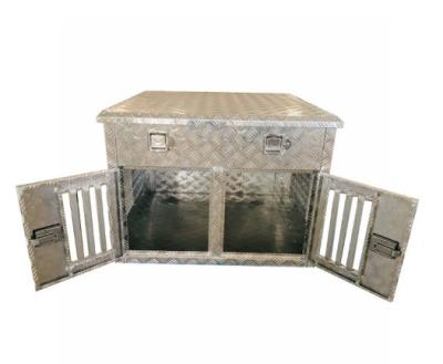 China Safety Aluminum Double Dog Crate With Two Lockable Slam Latch Doors for sale