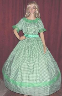 China Wholesale Civil War CIVIL WAR PIONEER DICKENS SASS ANTEBELLUM Green Gingham Check Costume for sale