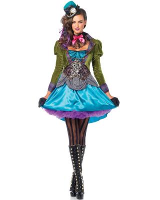 China Alice in Wonderland Costumes wholesale Mad Hatter Womens Costume Outfit for halloween size S to 3XL Available for sale