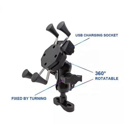 China GPS 2.4A Aluminum ABS X Claw Motorcycle Phone Mount 0.6KG Weight for sale