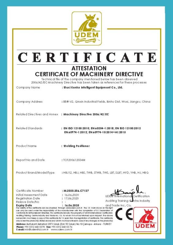 CE Certificate-MACHINERY DIRECTIVE - WUXI KENKE INTELLIGENT EQUIPMENT CO.,LTD.