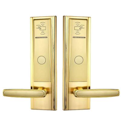 China Gold 280mm Keyless Entry Door Lock 6V Guesthouse Rfid Card Door Lock for sale