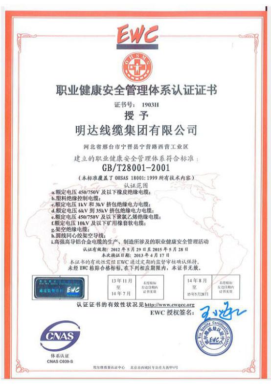 OHSAS - MINGDA WIRE AND CABLE GROUP CO.,LTD.