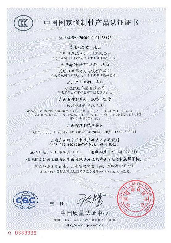 CHINA CCC - MINGDA WIRE AND CABLE GROUP CO.,LTD.