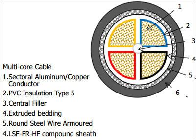 China RSW Armoured LSF-FR-HF Cables - Multi Core Copper Conductors- XLPE  Insulated	0.6/1kV for sale