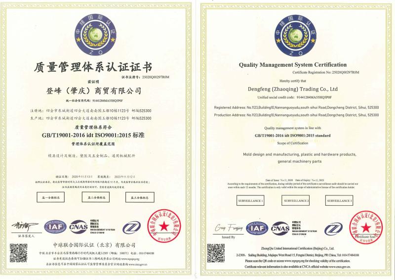ISO9001 - Dengfeng (Zhaoqing) Trading Co., Ltd