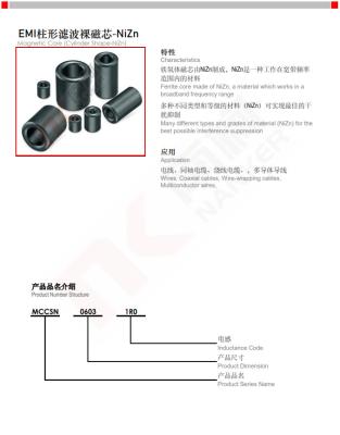 Китай Провода NiZn Ferrite Core Ring Cylinder Shape EMI Filter Bare Core Серия MCCSN ROHS продается