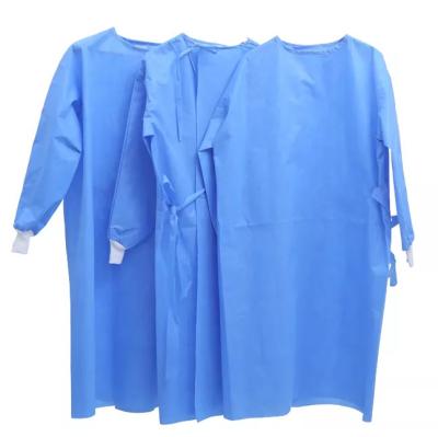 China Cor azul impermeável do vestido cirúrgico da tela do PE de SMS PP dos punhos da malha à venda
