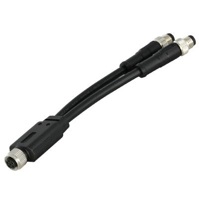 China Sensor IP68 M12 Y Slitter 3 - 12 Pins Female Male Waterproof Cable Connector for sale