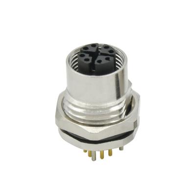 China Front PCB M12 Female Panel Mount Connector Waterproof Connector For Sensor for sale