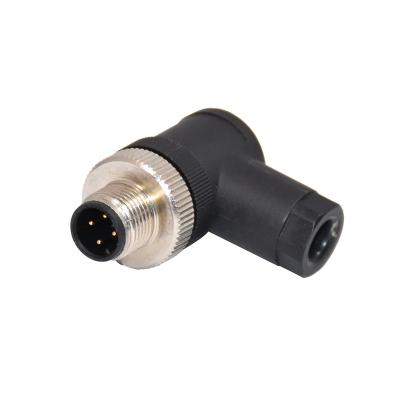 China M12 90degree Male Assembly Screw Male 4P Field Wirable Assembly Waterproof Cable Connector for sale