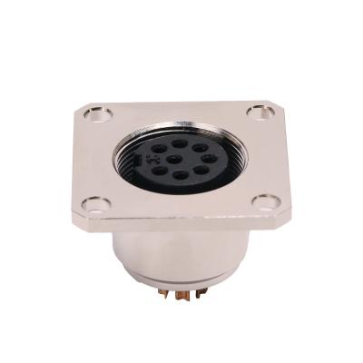 China 250V M16 Circular Connector Square Panel Mount Female Solder Connector 8 Core Plug for sale