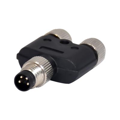 China 4pins Circular M8 Waterproof Connector Male Y Type Splitter Assembly Straight Socket for sale