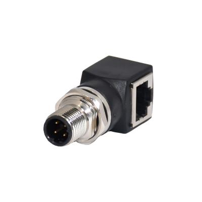 China Automotive M12 Waterproof Connector A Code Male 4pins To RJ45 Adapter for sale